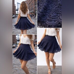 Black Lace Mini Skirt Scalloped Hem Flare Romantic Festival Boho Chic Size 4